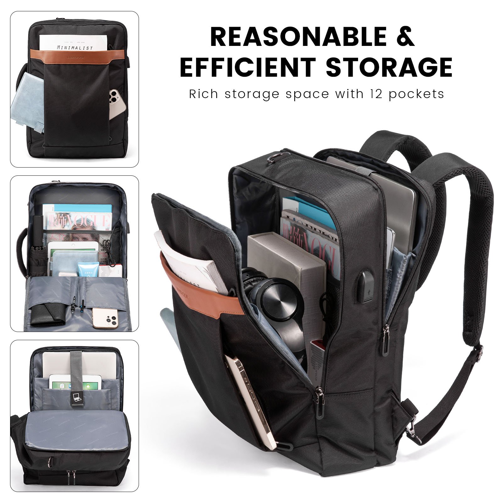 LOVEVOOK 2023 custom Multi-function 3 in 1 Men's Messenger Bag Business Briefcases fit 15.6 Travel Office Laptop bags backpacks