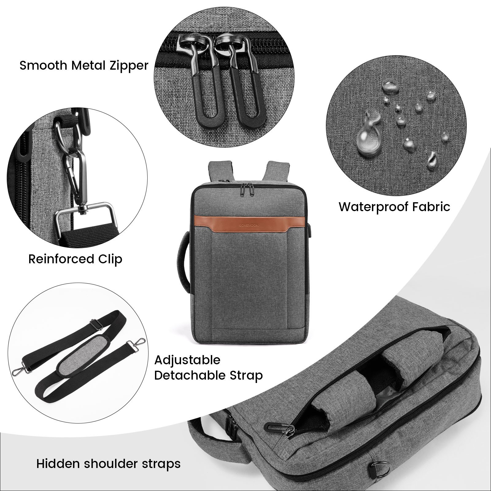 LOVEVOOK 2023 custom Multi-function 3 in 1 Men's Messenger Bag Business Briefcases fit 15.6 Travel Office Laptop bags backpacks