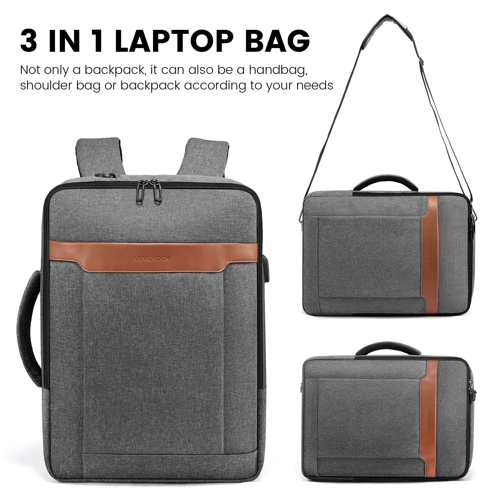LOVEVOOK 2023 custom Multi-function 3 in 1 Men's Messenger Bag Business Briefcases fit 15.6 Travel Office Laptop bags backpacks