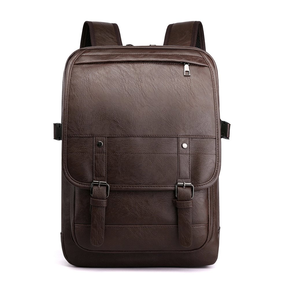 Business Laptop Waterproof women's men's PU Leather big black travel Backpack computer bag bookbag for school rucksack