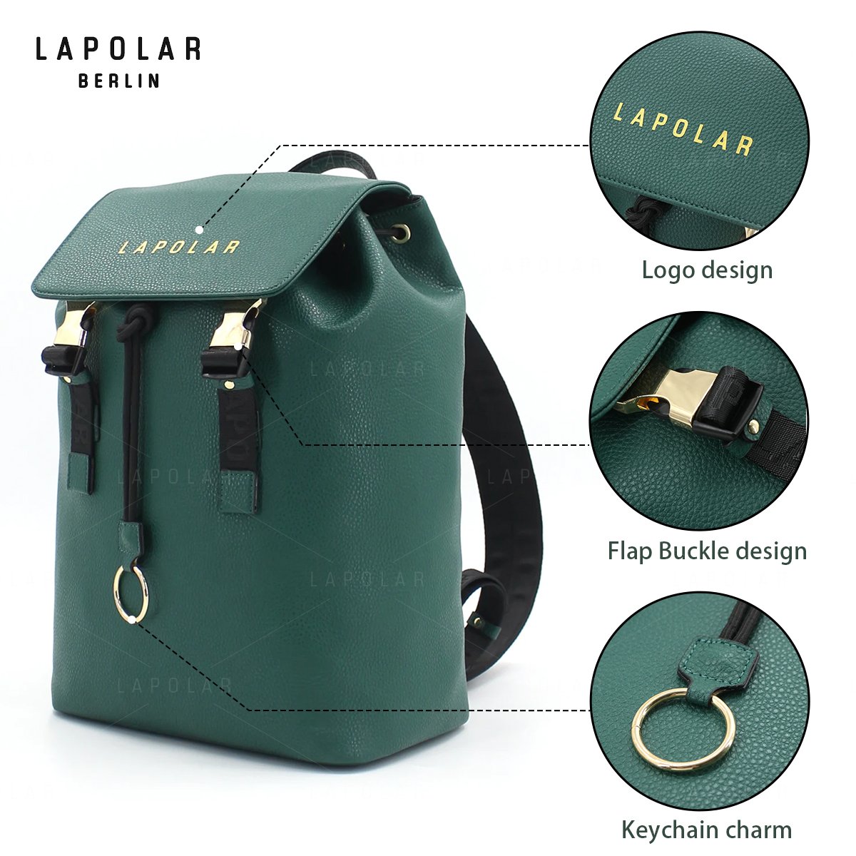 LAPOLAR Luxury Style Vegan Pu Leather Travel Business Waterproof Material School Leather Laptop Backpacks For Women