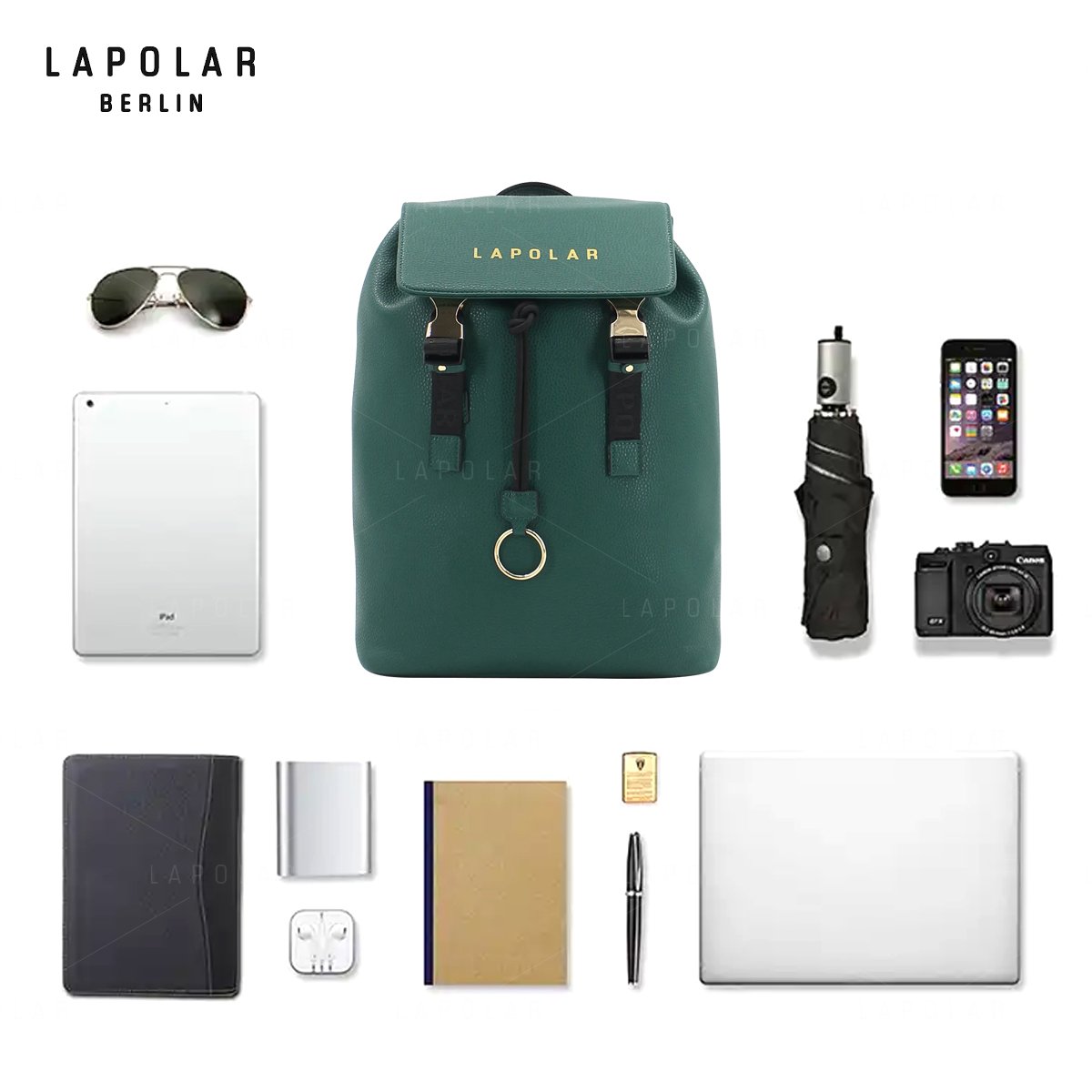 LAPOLAR Luxury Style Vegan Pu Leather Travel Business Waterproof Material School Leather Laptop Backpacks For Women