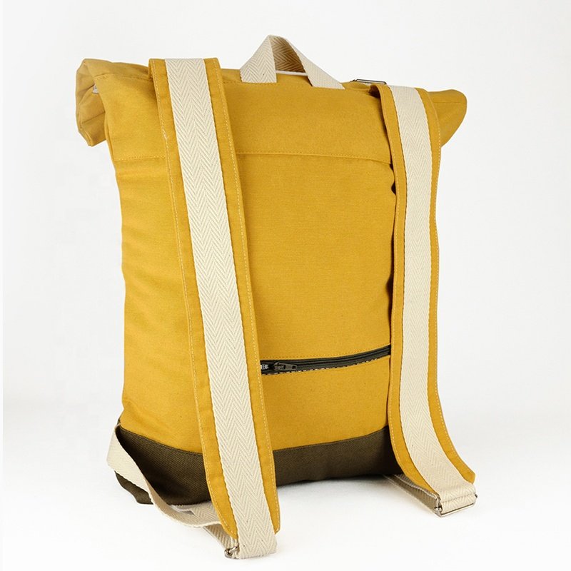 CHANGRONG Custom canvas roll top laptop travel backpack for Men Women Student