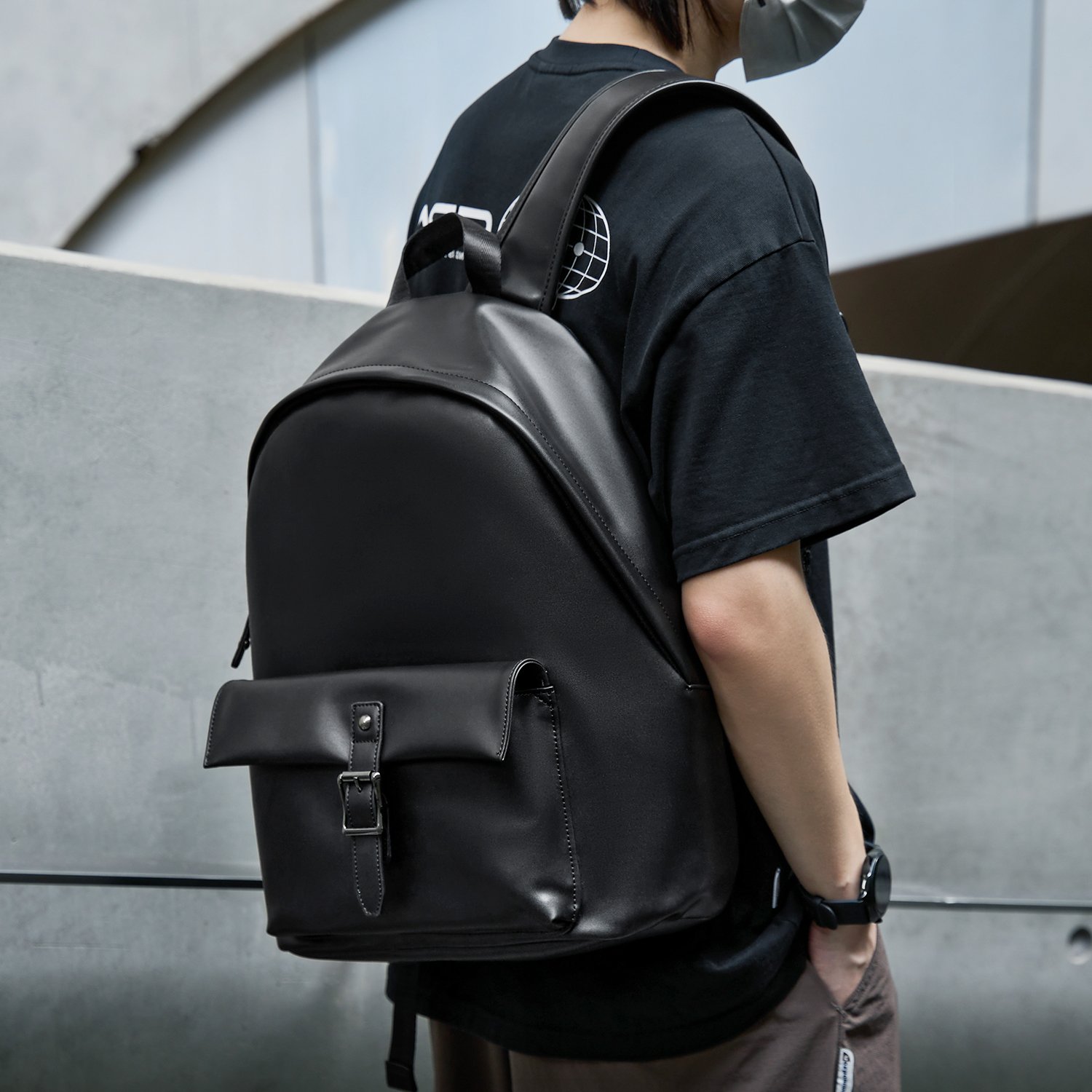 MOYYI Eco PU Leather Bags For Men Laptop Bag Business Travel Men's Leather Backpacks