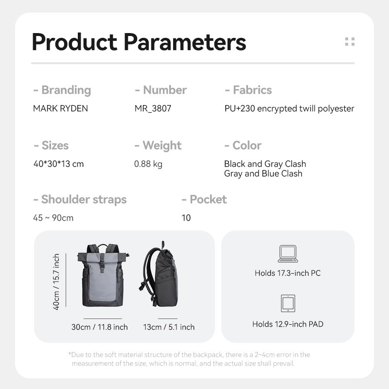 Mark Ryden Factory direct sale schoolbag computer bag custom logo men travel outdoor backpacks L_MR3807-B