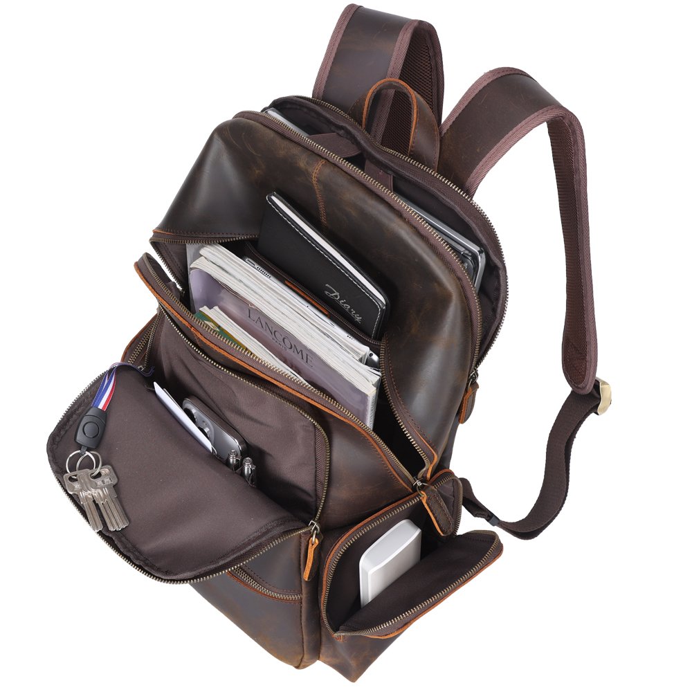 2024 Hot Sale Manufacturer Wholesale Men Brown Vintage Full Grain Cowhide Genuine Cow Leather Travel Laptop Leather Backpack Bag