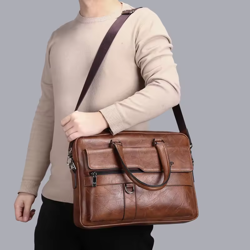 2024 Wholesale Fashion Men's Laptop Backpack PU Leather Material Waterproof Business Handbag Brief case For Business Men