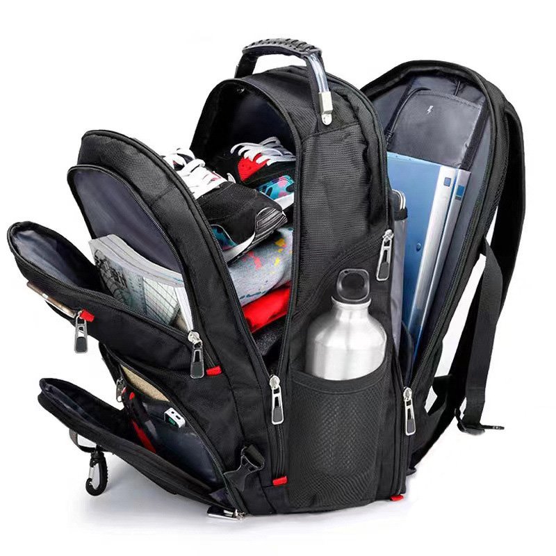2024 Unisex Best Quality Swiss Knife Backpack Waterproof Laptop Backpack USB Port Zipper Closure Polyester Lining Travel Camping