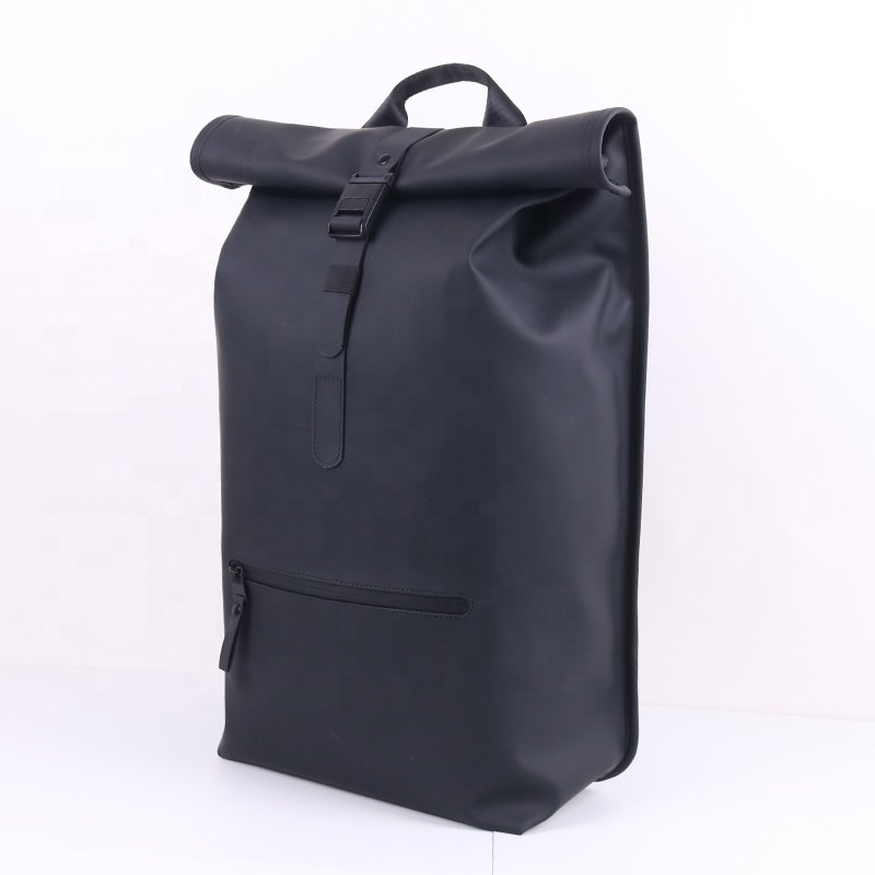 CHANGRONG Custom high quality black waterproof leather travel laptop top roll backpack men