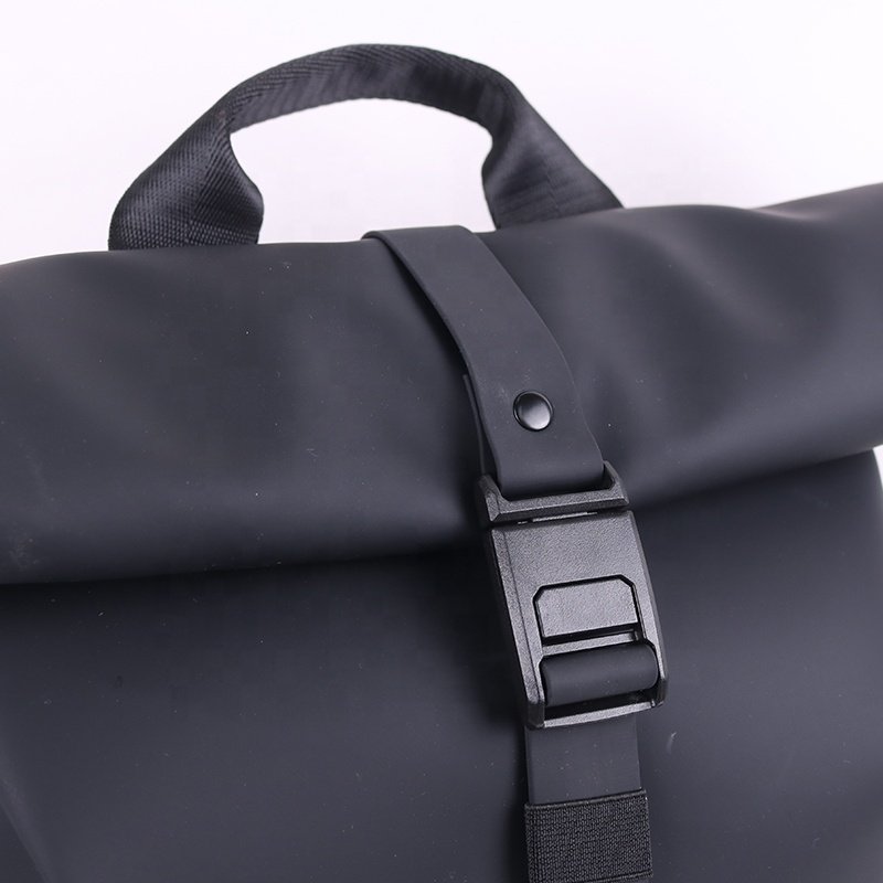 CHANGRONG Custom high quality black waterproof leather travel laptop top roll backpack men