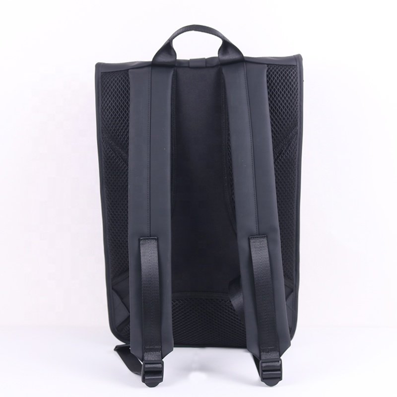 CHANGRONG Custom high quality black waterproof leather travel laptop top roll backpack men