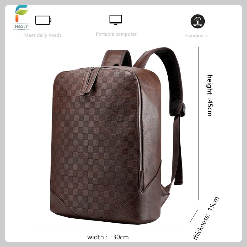 2024 new fashion square grid laptop backpack new large-capacity business water resistant oxford backpack lightweight bag for man