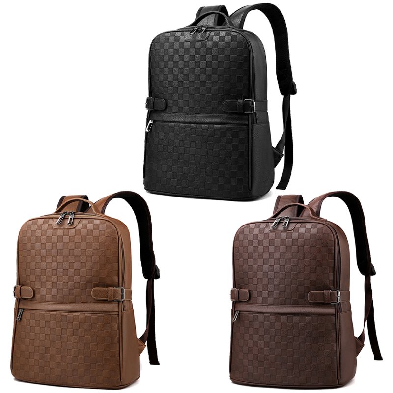2023 new England design style bagpack high quality grid PU leather waterproof school laptop backpack bag