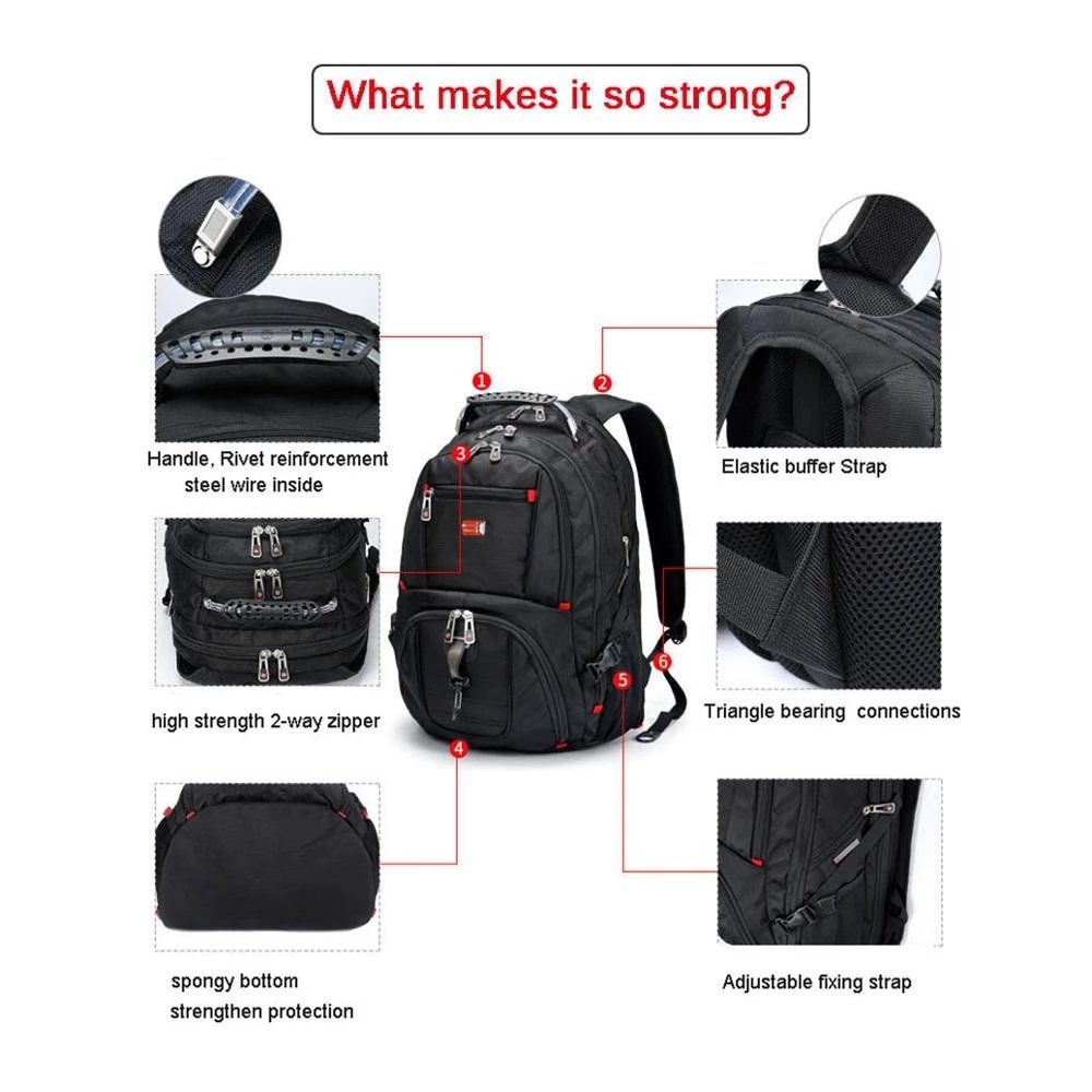 Crossten Durable 17 Inch Laptop Backpack 45L Travel Bag College Bookbag USB Charging Port Water ResistantSwiss-Multifunctional
