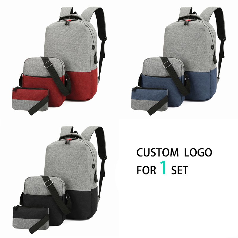 Factory Direct Sale Wholesale Simple Design Light Weight Oxford Polyester Custom Logo Laptop Backpack 3 PCS Set Bagpack Bag