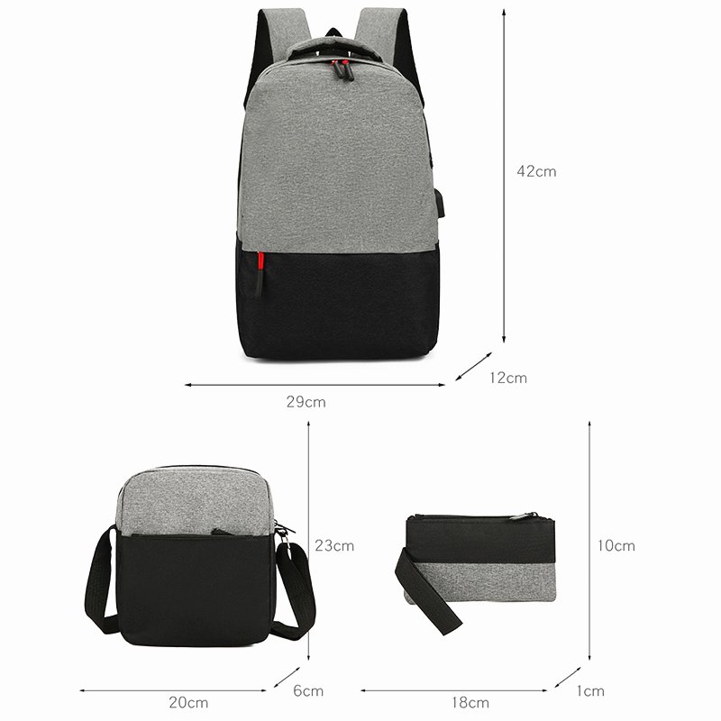 Factory Direct Sale Wholesale Simple Design Light Weight Oxford Polyester Custom Logo Laptop Backpack 3 PCS Set Bagpack Bag