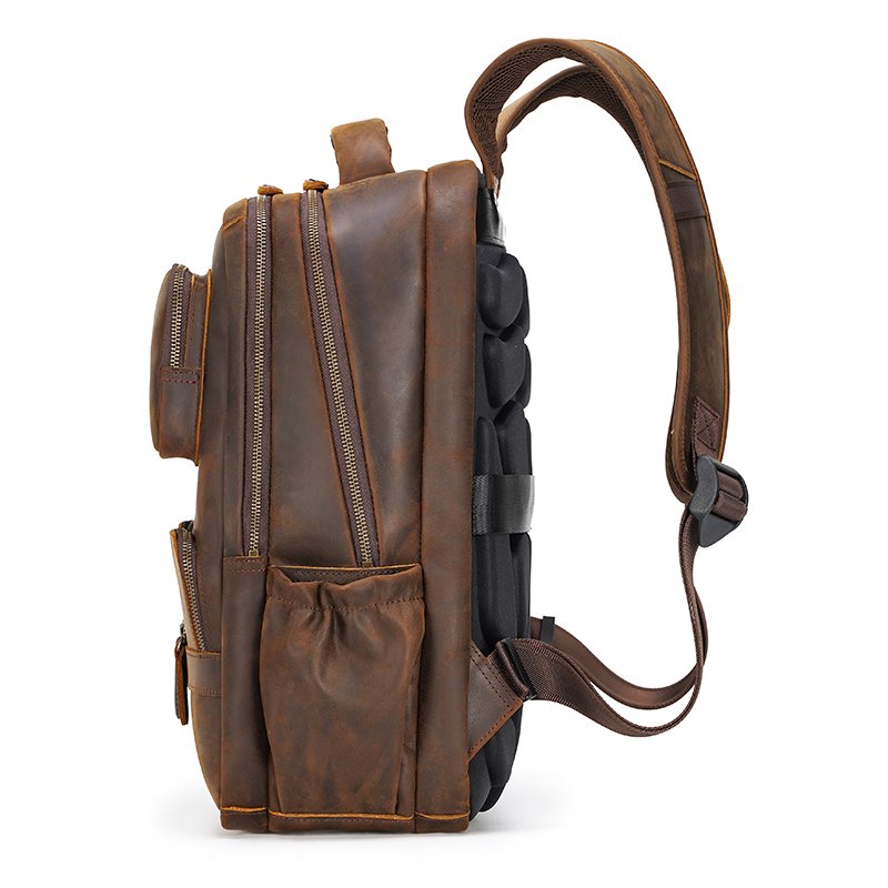 High Quality Hot Sale Vintage Design Full Grain Cow Hide Genuine Leather Laptop Bag Real Leather Business Backpack Men With USB