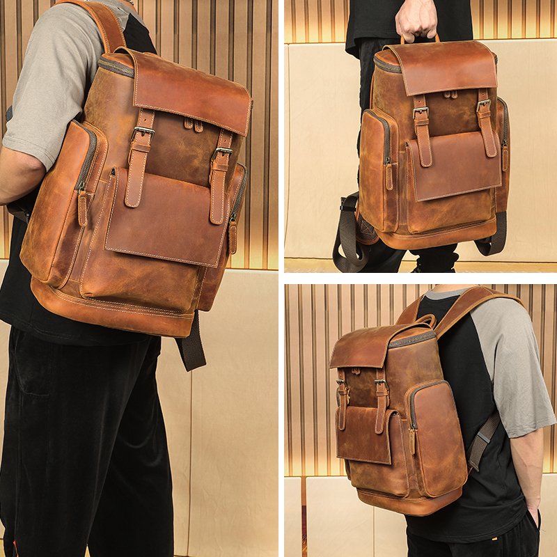Fashion designer vintage high quality men's travel business Computer Notebook Backpack Waterproof Leather Backpack School Bag