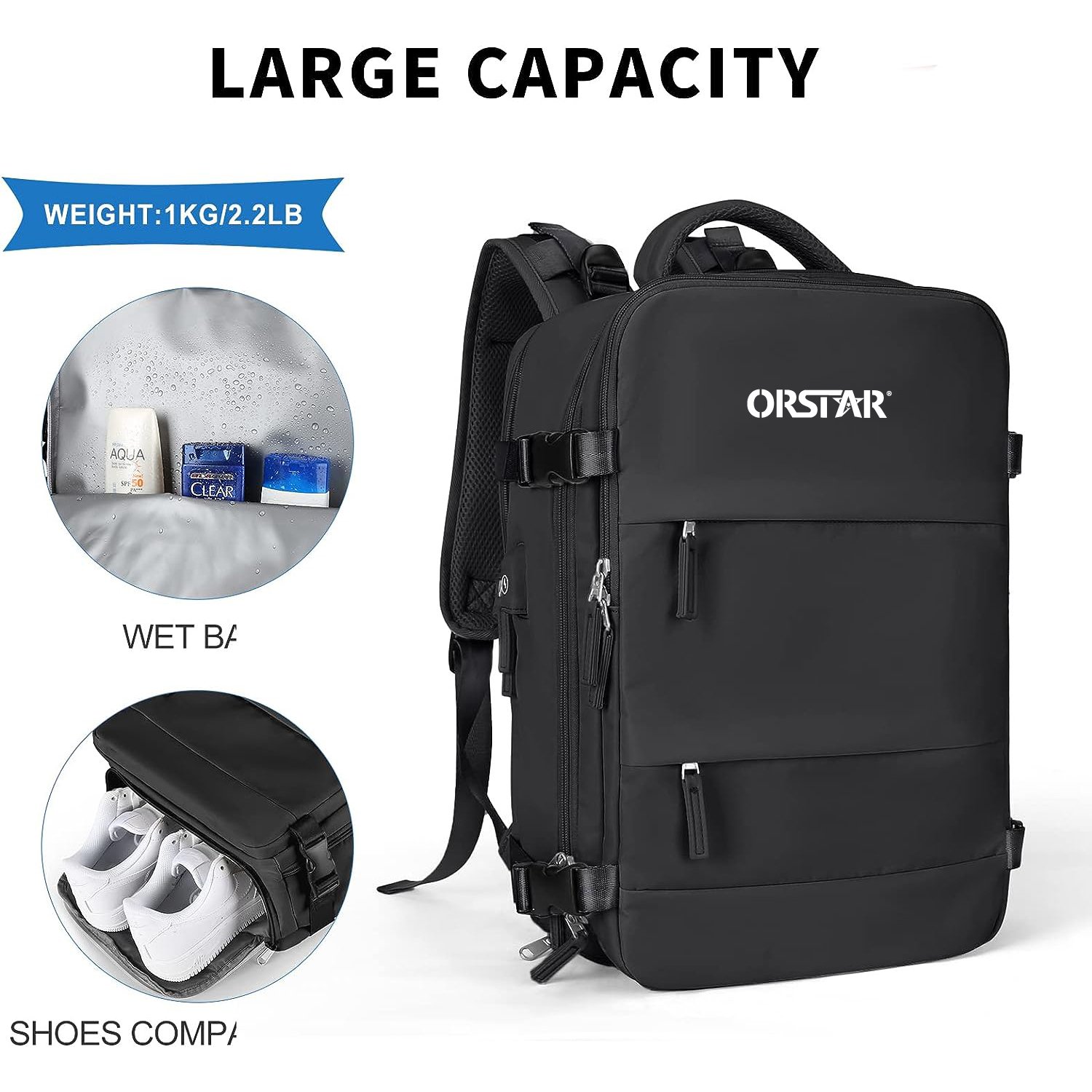 Large Capacity Airplane Cabin Backpack USB Charger Travel Laptop Backpack 2024 Thread Zipper Bag Waterproof Bag Polyester Unisex