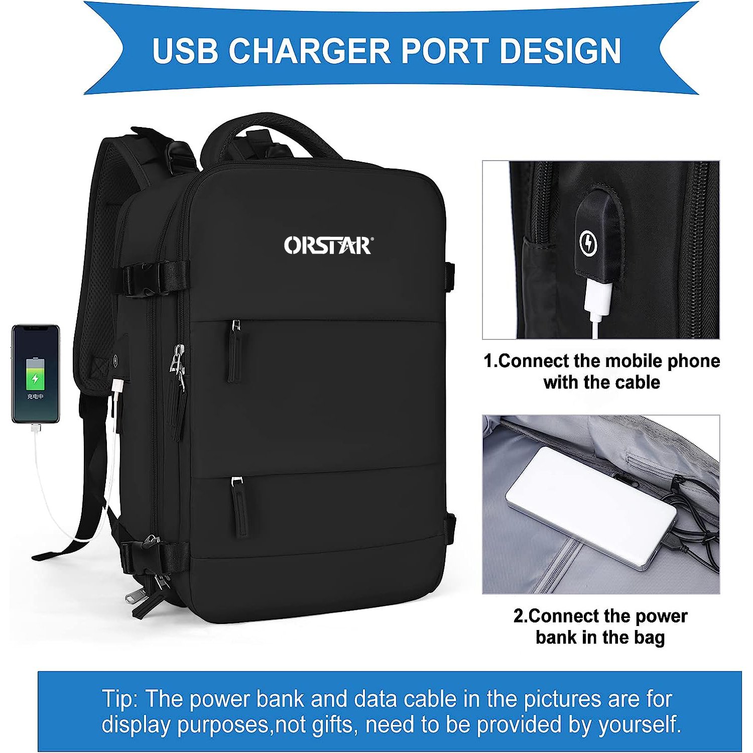 Large Capacity Airplane Cabin Backpack USB Charger Travel Laptop Backpack 2024 Thread Zipper Bag Waterproof Bag Polyester Unisex