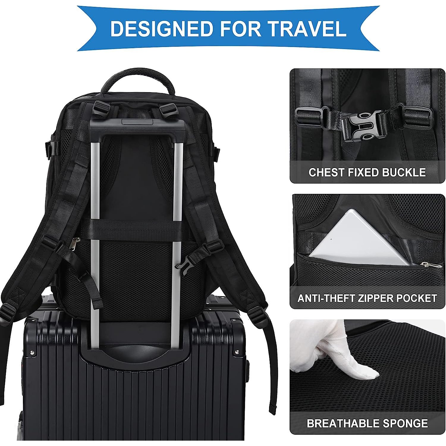 Large Capacity Airplane Cabin Backpack USB Charger Travel Laptop Backpack 2024 Thread Zipper Bag Waterproof Bag Polyester Unisex