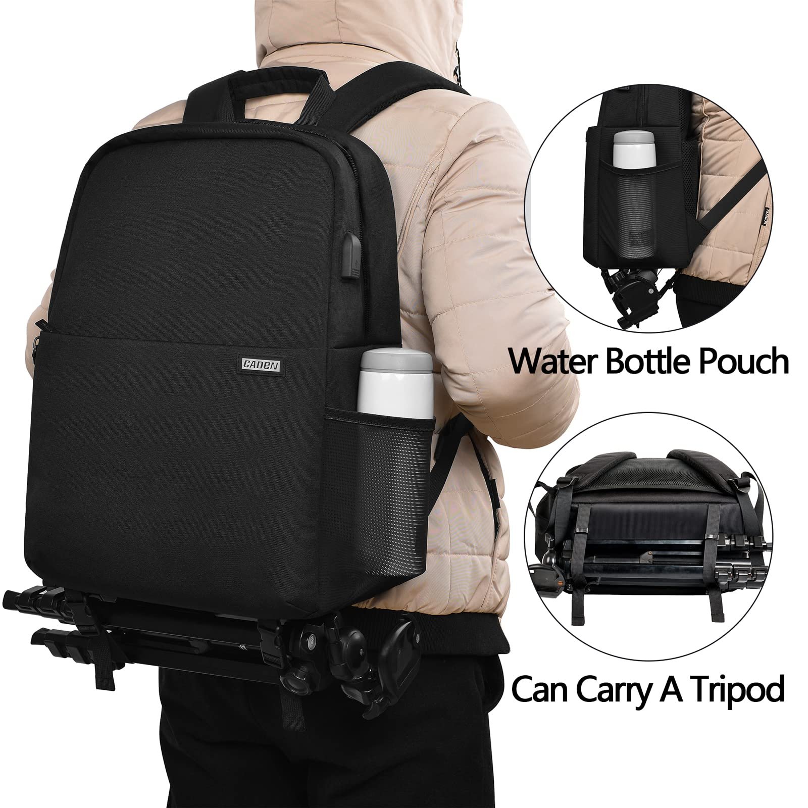 Caden L4-2 Waterproof Photography Polyester 15.6'' Laptop USB Travel Camera Laptop Backpack Professional Digital Gear Camera Bag