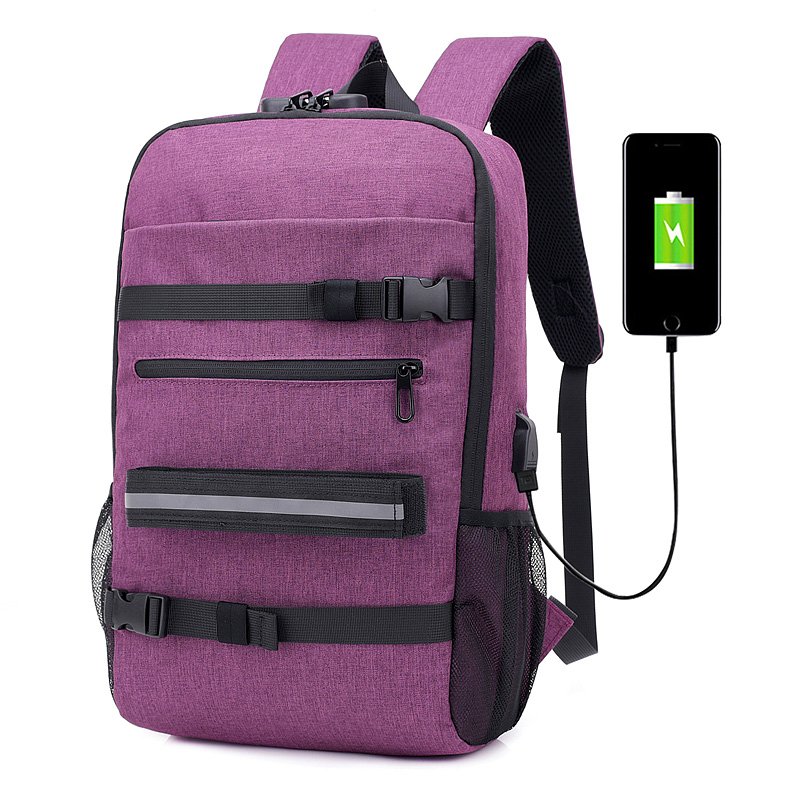 15.6 Inch USB Charging Port Skateboard Carrier Laptop Backpack Antitheft Business Travel Case with Same Design Couples Bags