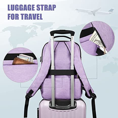Laptop Anti Theft 15.6 inch College School Bookbag with USB Charging Port Travel Computer Work Backpack for Women Purple