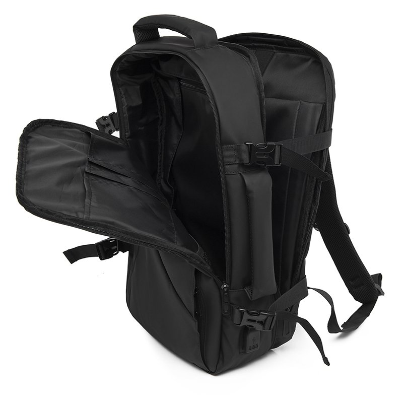 Expandable Backpack Wear-resistant Travel Backpack Laptop Bag Extra Large Capacity Waterproof for Men Black Polyester Unisex TCS