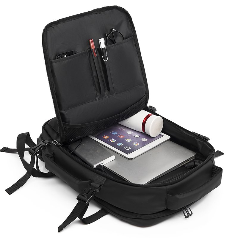 Expandable Backpack Wear-resistant Travel Backpack Laptop Bag Extra Large Capacity Waterproof for Men Black Polyester Unisex TCS