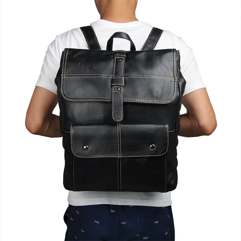 Vintage Black High Quality Popular OEM Men's College Travel Leather Design Backpack Manufacturer Leather Laptop Backpack