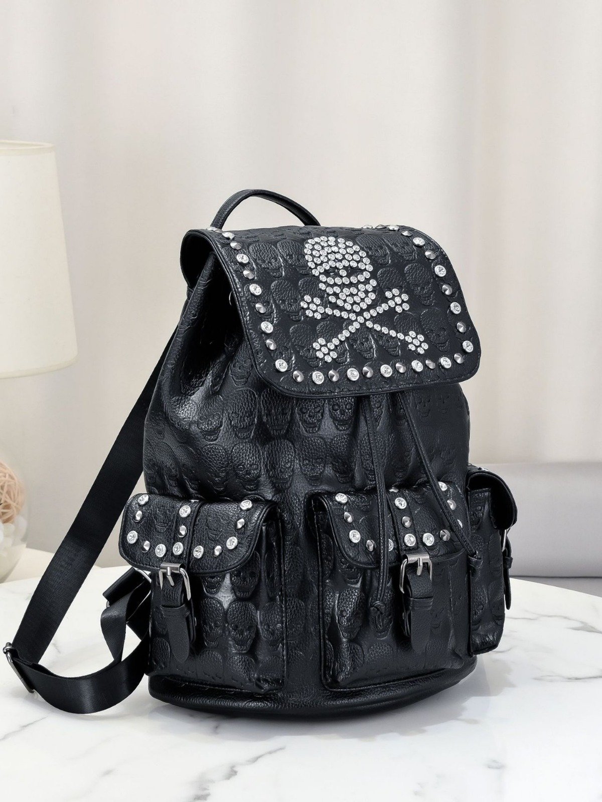 Fashion Punk Rivet Personality College Bags Bookbag School Computer Bag Travel Laptop Backpack 3D PU Leather Skull Backpack
