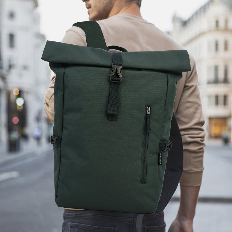Custom unisex RPET roll top backpack laptop bag lightweight and waterproof backpack for school student and business