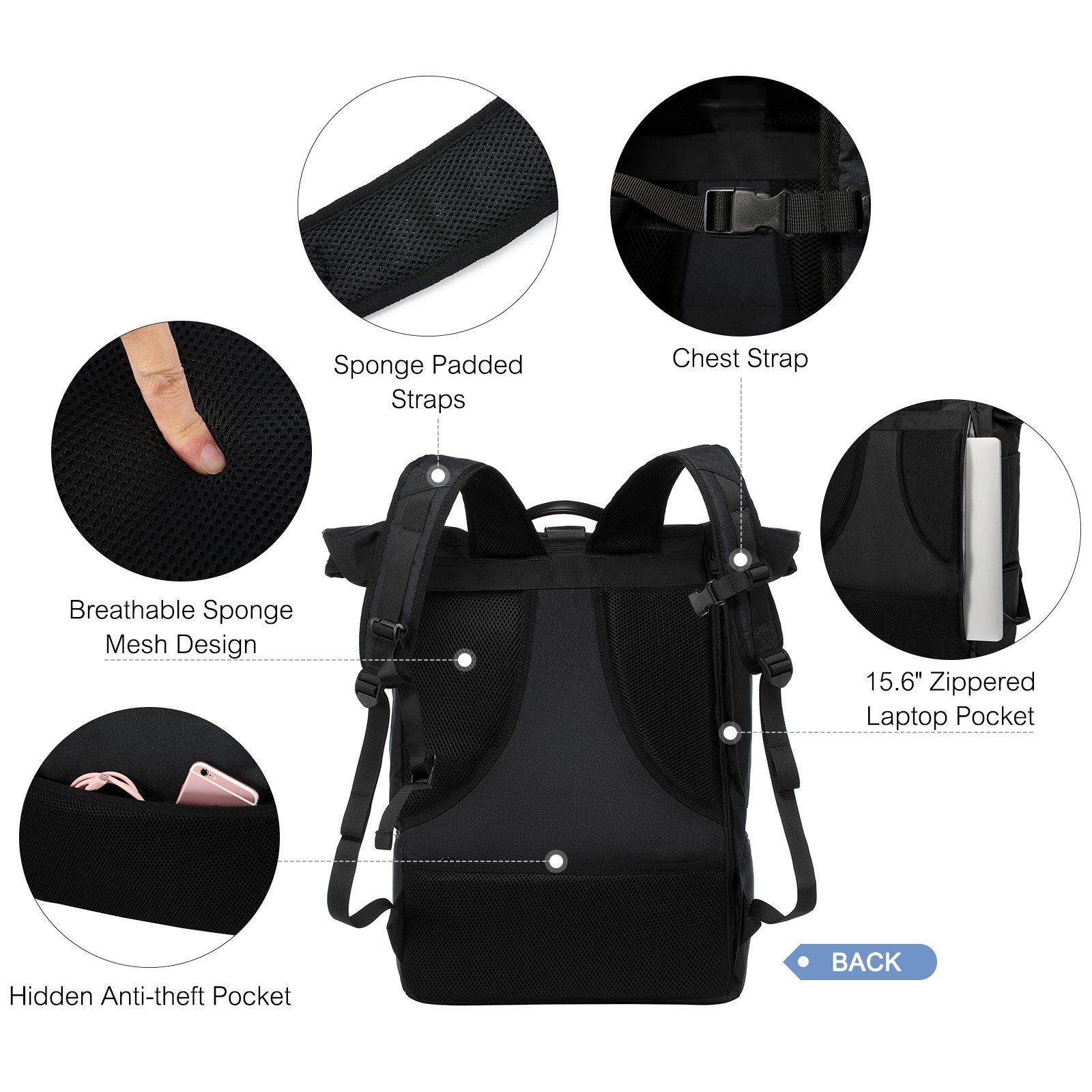 LOVEVOOK 2022 Rolltop Backpack with Shoes Pocket Women Waterproof Gym Laptop Backpack Men 15.6 Inch Lightweight Travel Backpacks