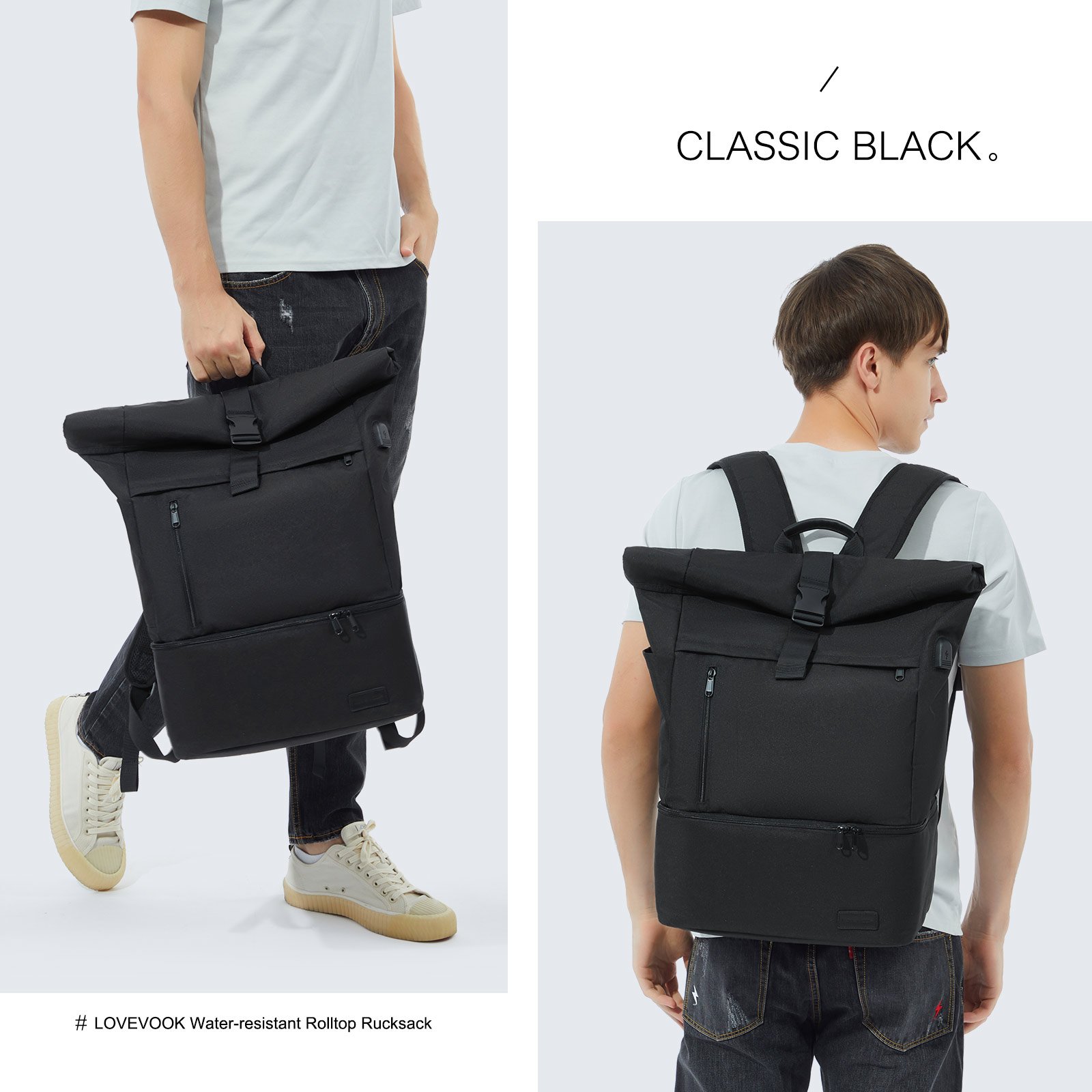 LOVEVOOK 2022 Rolltop Backpack with Shoes Pocket Women Waterproof Gym Laptop Backpack Men 15.6 Inch Lightweight Travel Backpacks