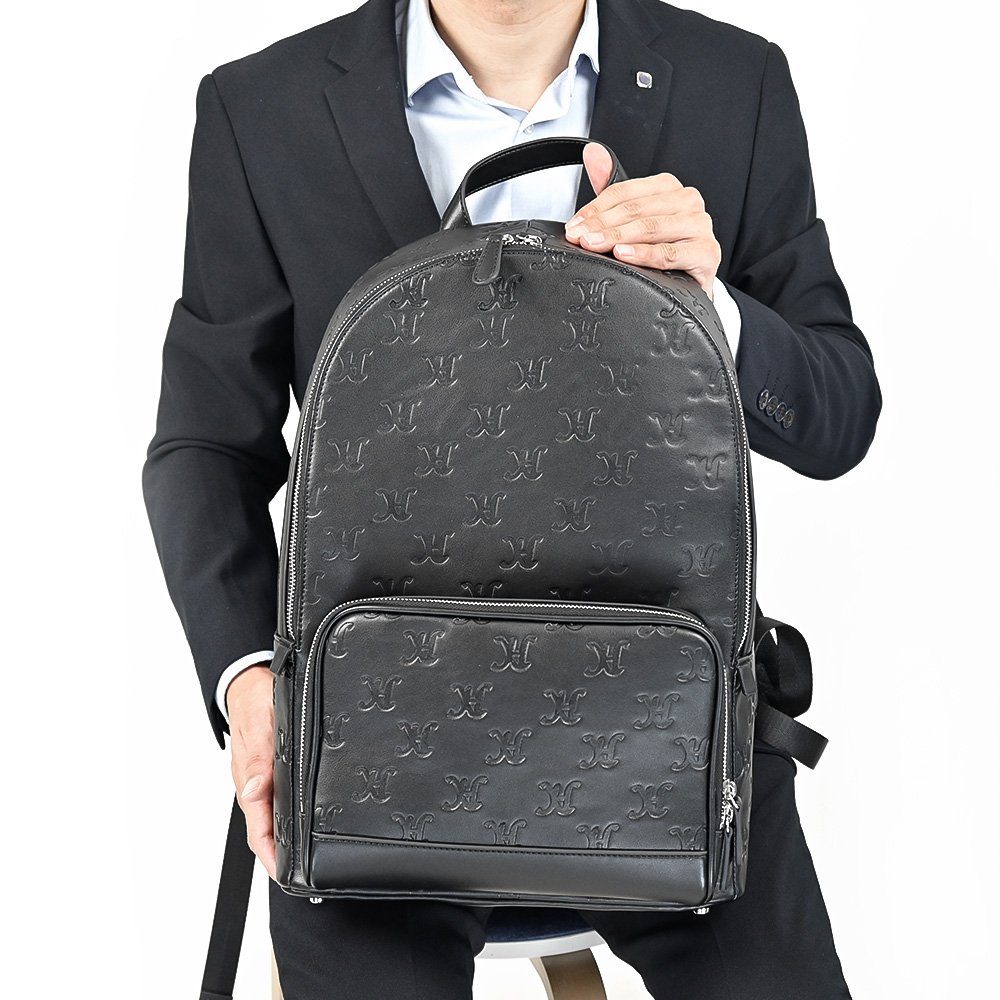 Custom New Style Mens Black Genuine Real Cow Leather Backpack Fashion Office Business Laptop Backpack