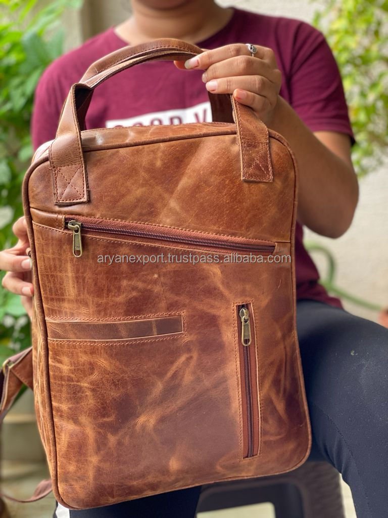 Handmade Unisex Full Grain Leather Laptop Backpack Rucksack Shoulder Backpack