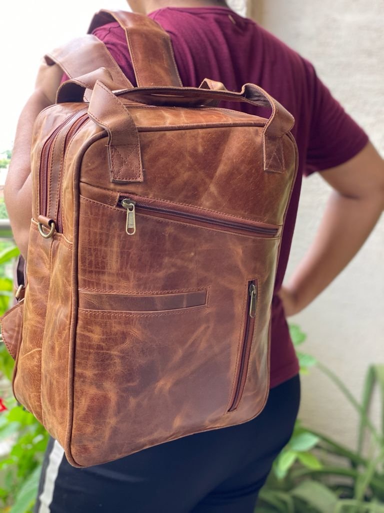 Handmade Unisex Full Grain Leather Laptop Backpack Rucksack Shoulder Backpack
