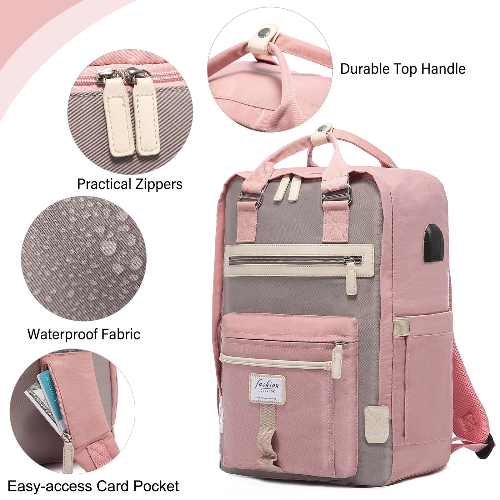 LOVEVOOK 2022 Backpack for Women 15.6 Inch Waterproof Work Backpack Cute Computer Bookbags with USB Women's Laptop Backpacks
