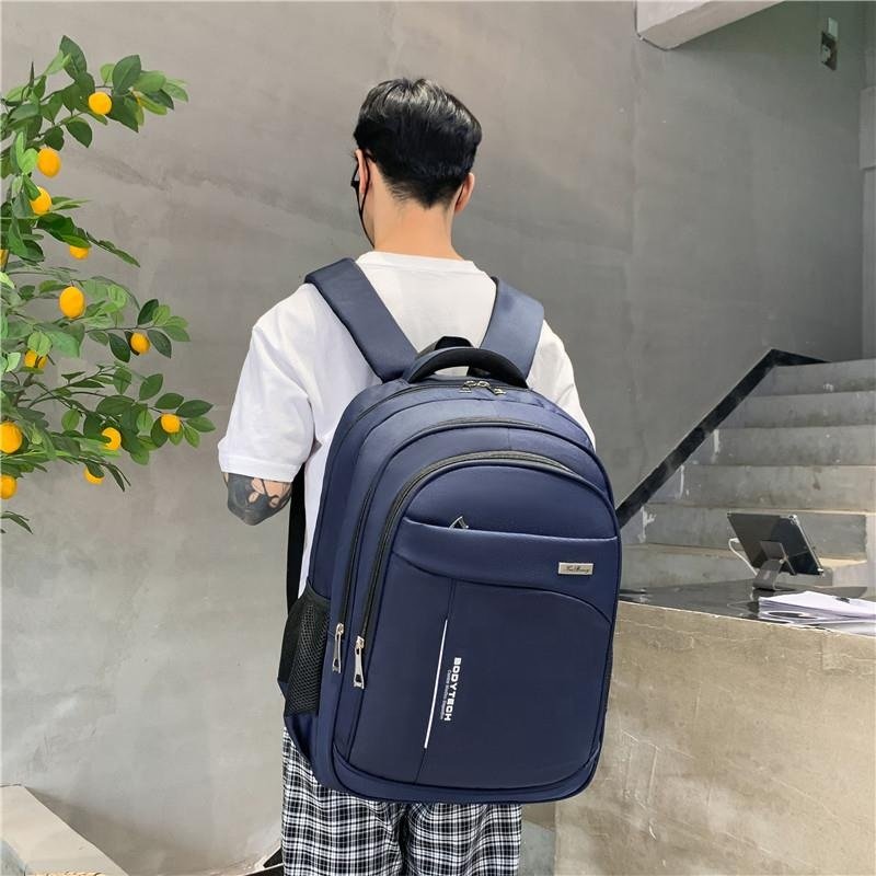 HAIBOWY Men's High-Capacity Dark Blue Laptop Backpack-Waterproof Wear-Resistant Fabric Custom USB Zipper Factory Direct