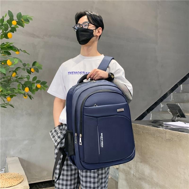 HAIBOWY Men's High-Capacity Dark Blue Laptop Backpack-Waterproof Wear-Resistant Fabric Custom USB Zipper Factory Direct