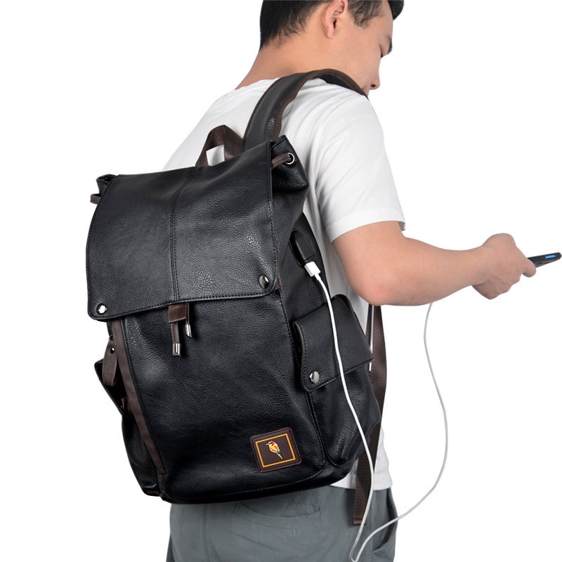 2022 Designer men women outdoor black business pu leather waterproof travel laptop college school usb charger backpack bag