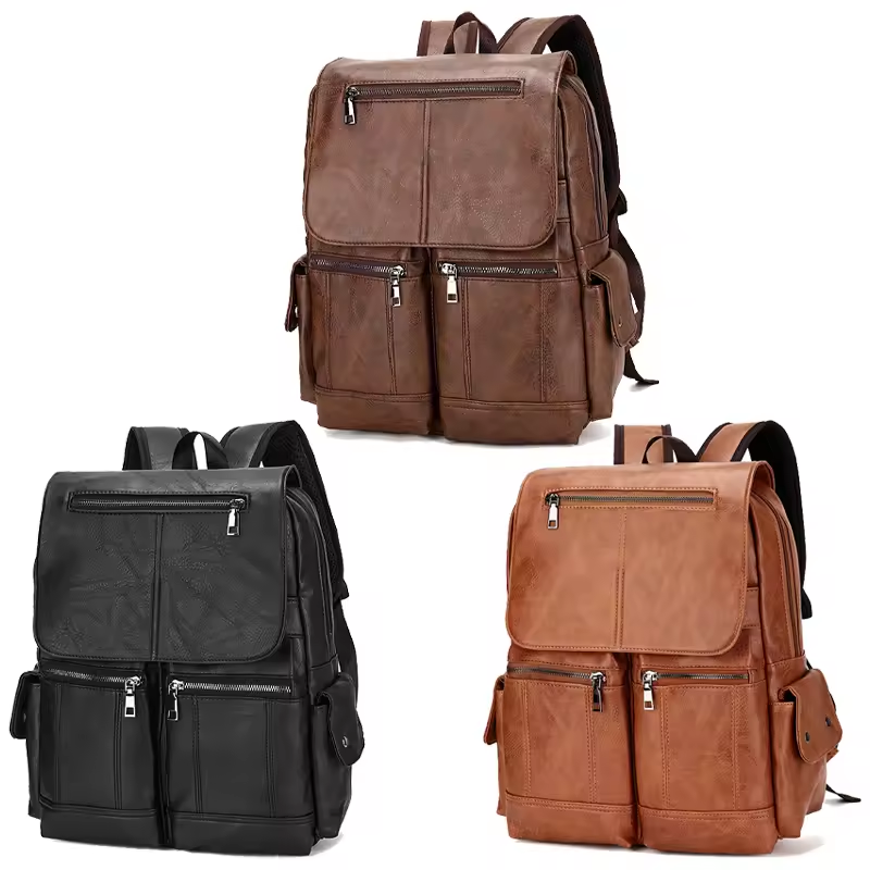 Super September Casual Fashion Good Quality Wholesale PU Leather Bag With USB Port Waterproof Large Capacity Laptop Backpack