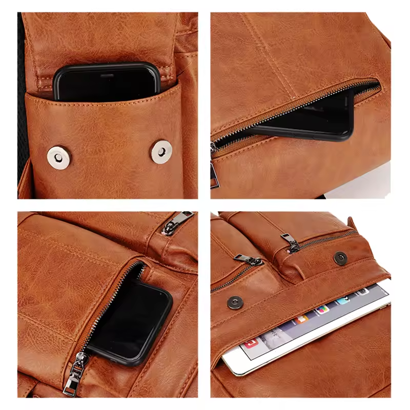 Super September Casual Fashion Good Quality Wholesale PU Leather Bag With USB Port Waterproof Large Capacity Laptop Backpack