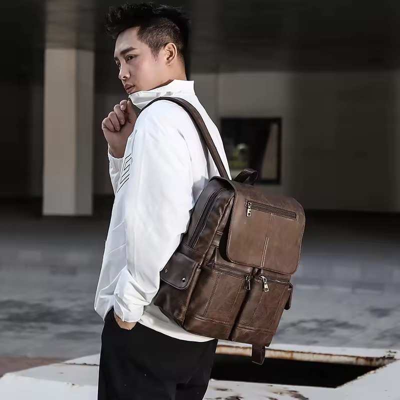 Super September Casual Fashion Good Quality Wholesale PU Leather Bag With USB Port Waterproof Large Capacity Laptop Backpack