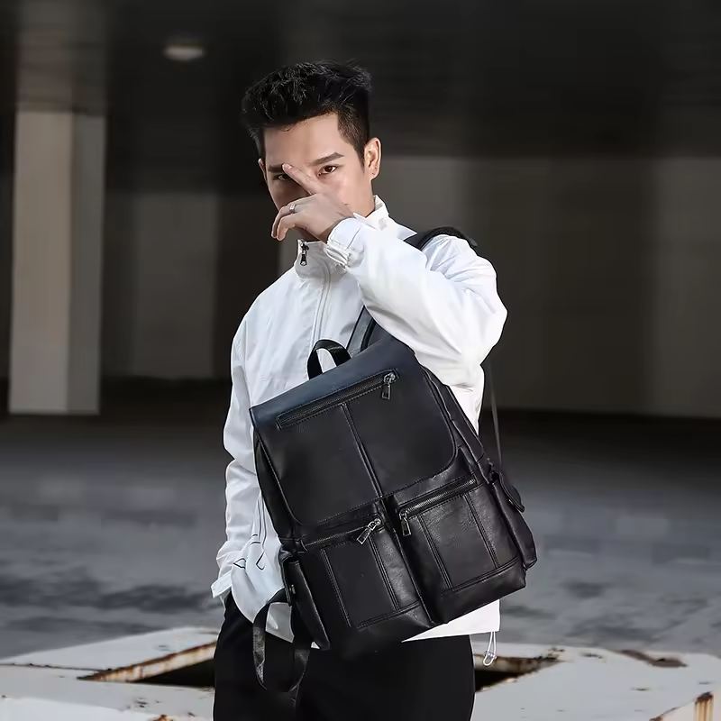 Super September Casual Fashion Good Quality Wholesale PU Leather Bag With USB Port Waterproof Large Capacity Laptop Backpack