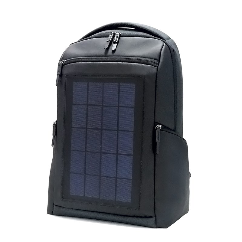Water-resist Plastic Surface Oxford Solar Panel Backpack For Travel Customized Men Black Laptop Backpack With USB Charging Port