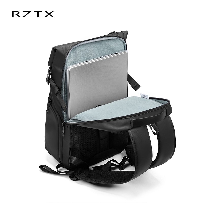 Factory made black recycled rpet roll top backpack fashion roll up travel backpack daypack