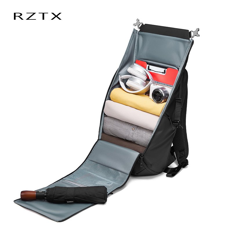 Factory made black recycled rpet roll top backpack fashion roll up travel backpack daypack