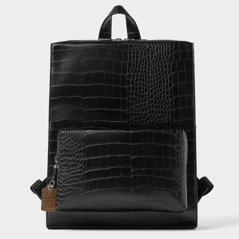Custom Logo Crocodile Vegan Leather Black Mens Laptop Backpack Fashion Bagpack School Bookbag Travel Backpack For Men
